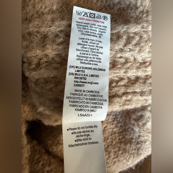 Alpaca Blend Knit Beige Tan Crew Neck Long Sweater by Muji Women Small - Picture 10 of 10